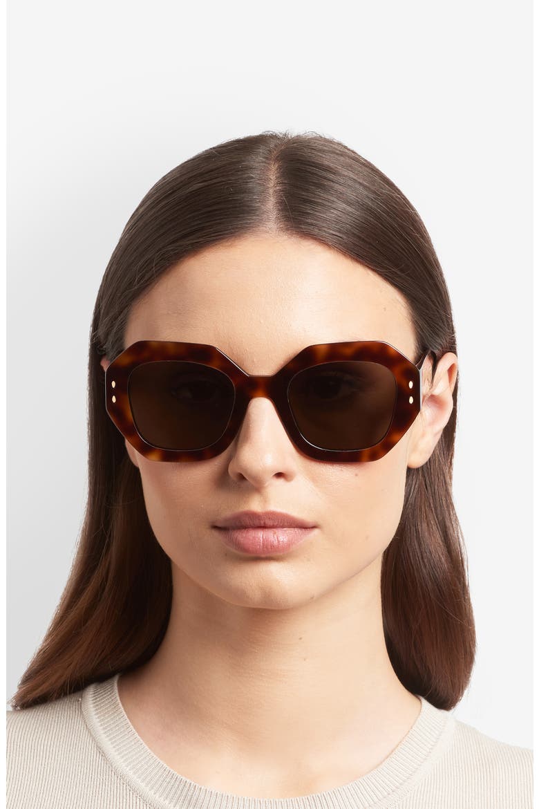 52mm Rectangular Geometric Sunglasses, Alternate, color, BROWN HAVANA/ BROWN