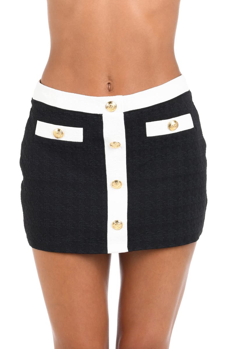 L'AGENCE Coco Colorblock High Waist Cover-Up Skirt, Main, color, Black