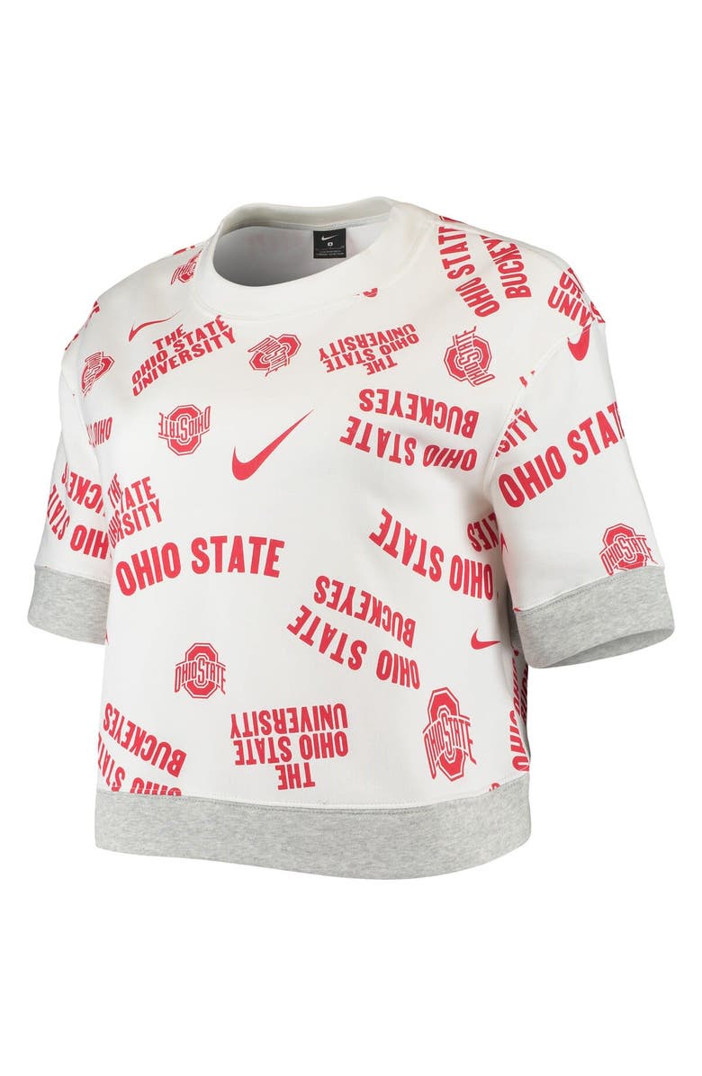 Nike Women's Nike White/Heathered Gray Ohio State Buckeyes Allover Print Trend Cropped Tri-Blend T-Shirt, Alternate, color, 