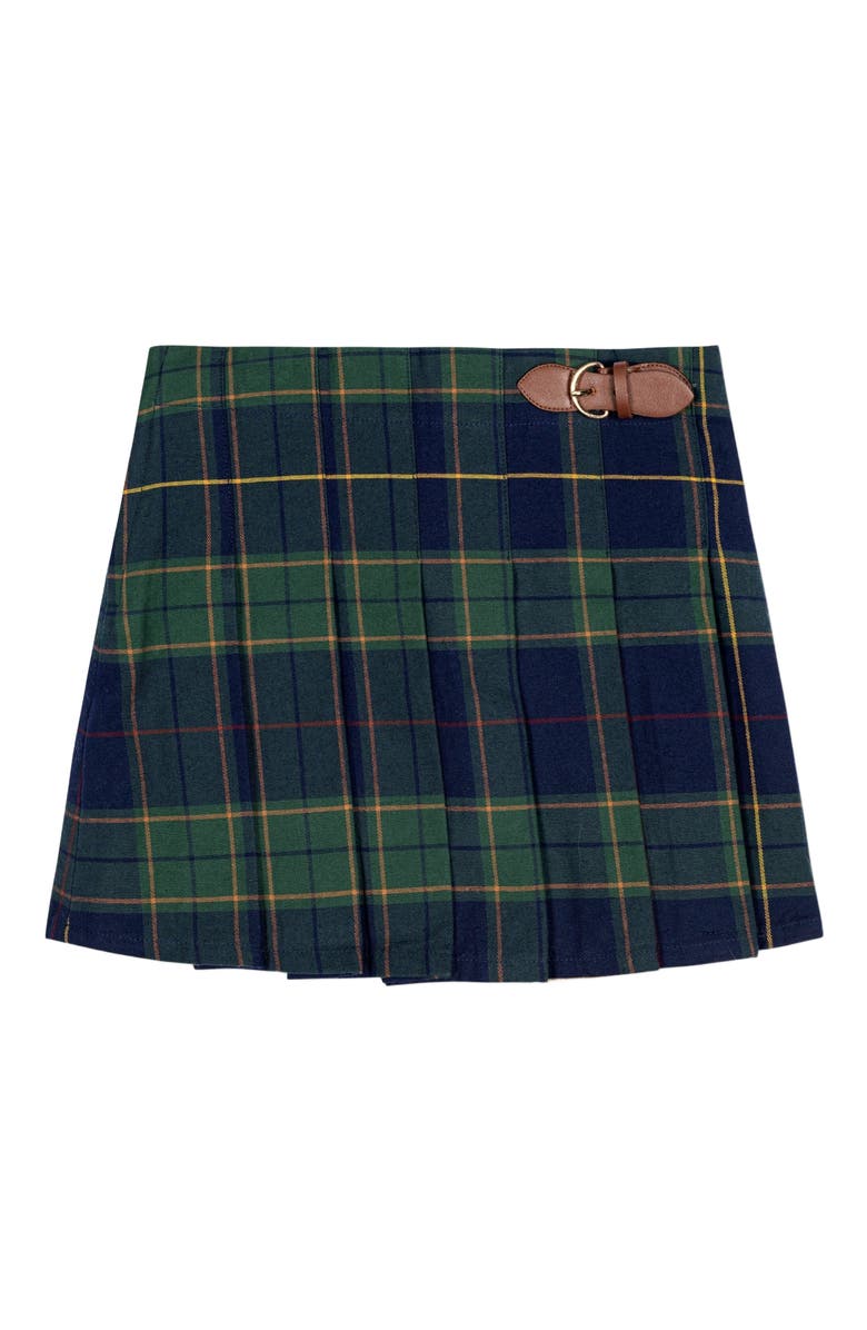 Hope & Henry Baby Girls' Organic Pleated Buckle Skirt, Infant, Main, color, Navy Schoolgirl Plaid