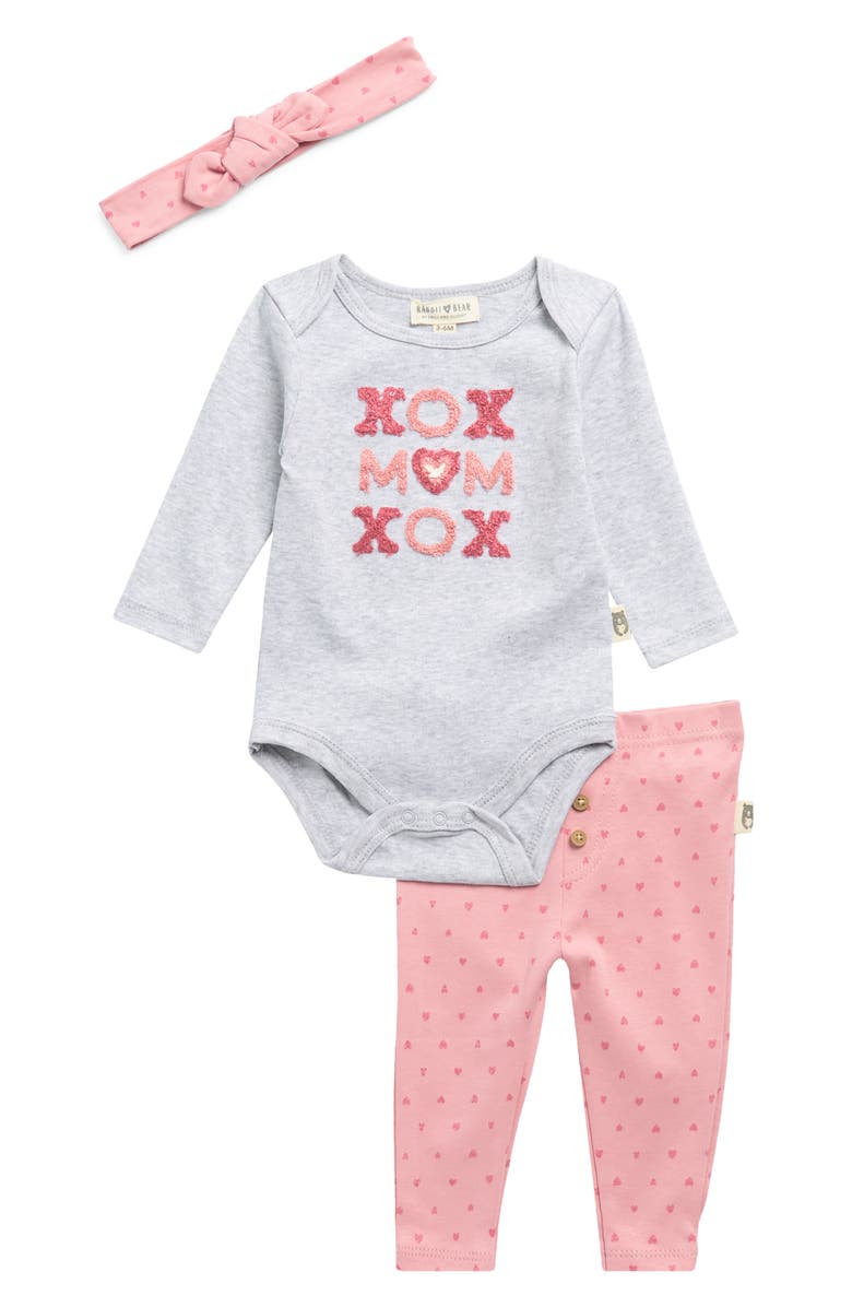 RABBIT AND BEAR ORGANIC XO Mom Bodysuit, Headband & Leggings Set, Main, color,
