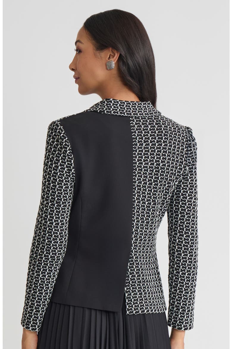 Tailored Mixed Media Tweed Knit Blazer, Alternate, color, Black/White