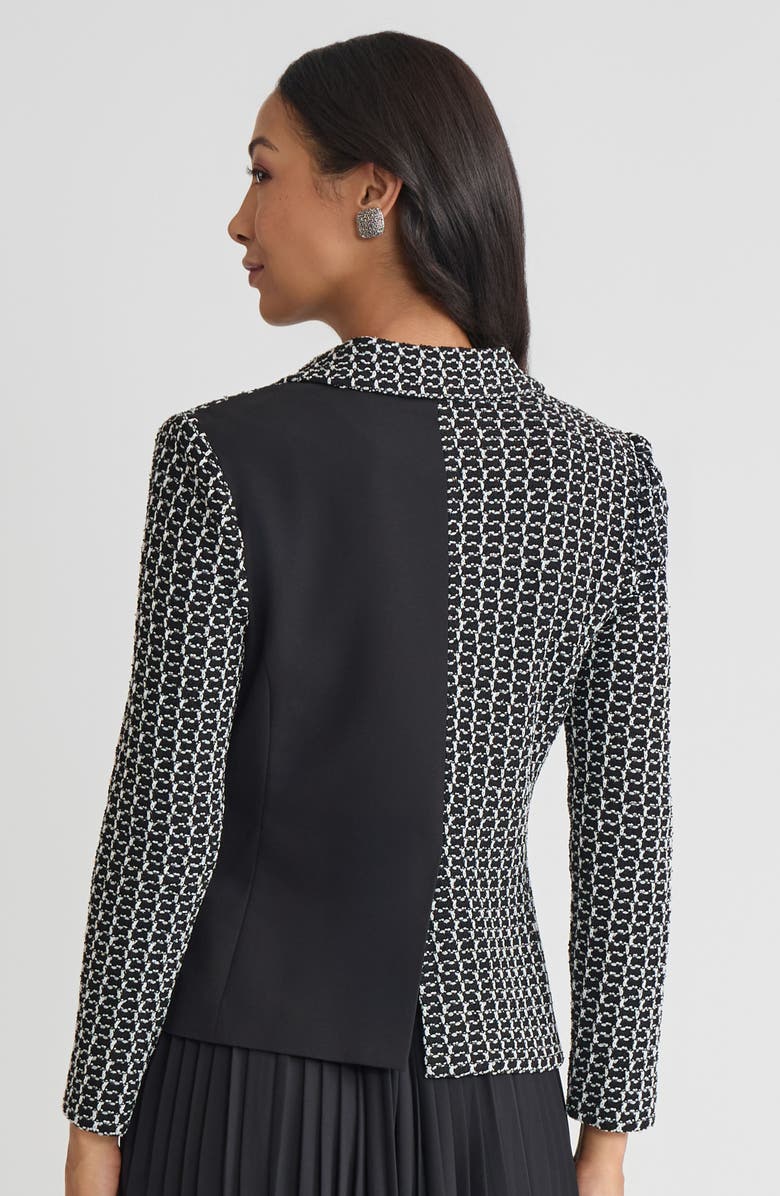 Misook Tailored Mixed Media Tweed Knit Blazer, Alternate, color, Black/White