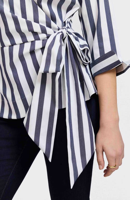 Foxcroft Salina Stripe Cotton Blend Wrap Shirt In Black