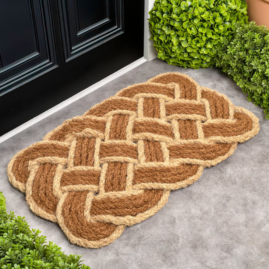 Jonathan Y Maeve Classic Coastal Scalloped Basketweave Coir Indoor/outdoor Doormat In Natural/bleach