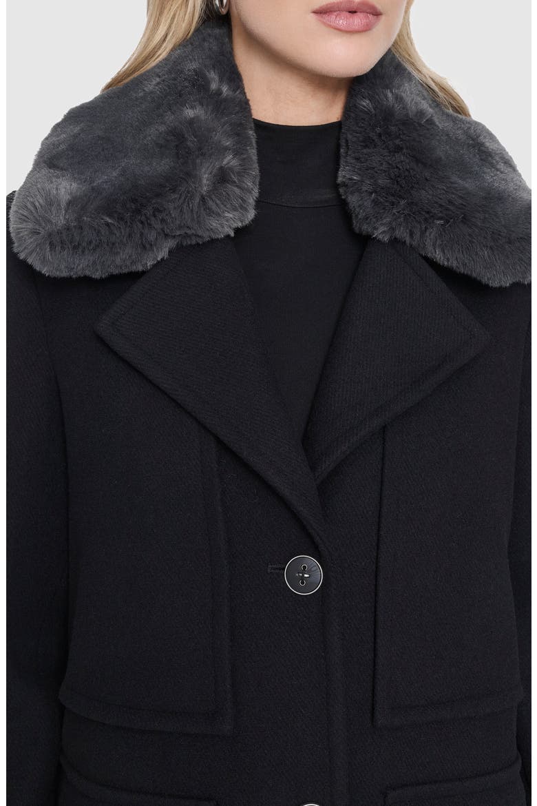 Faux Fur Collar Wool Blend Coat, Alternate, color, BLACK