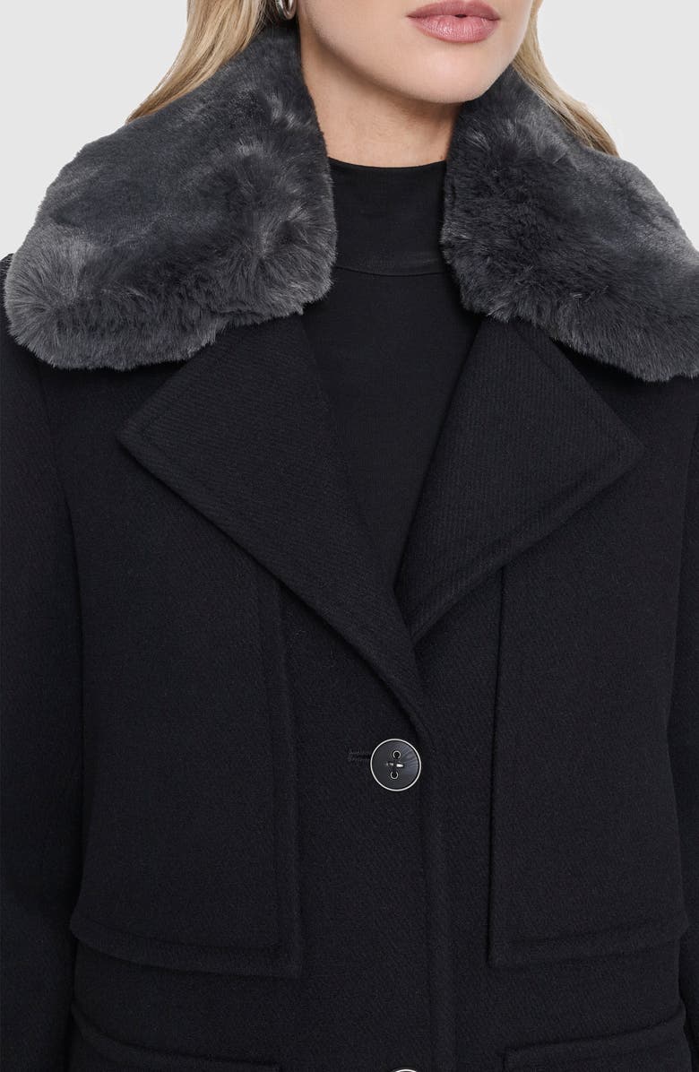 Andrew Marc Faux Fur Collar Wool Blend Coat, Alternate, color, Black