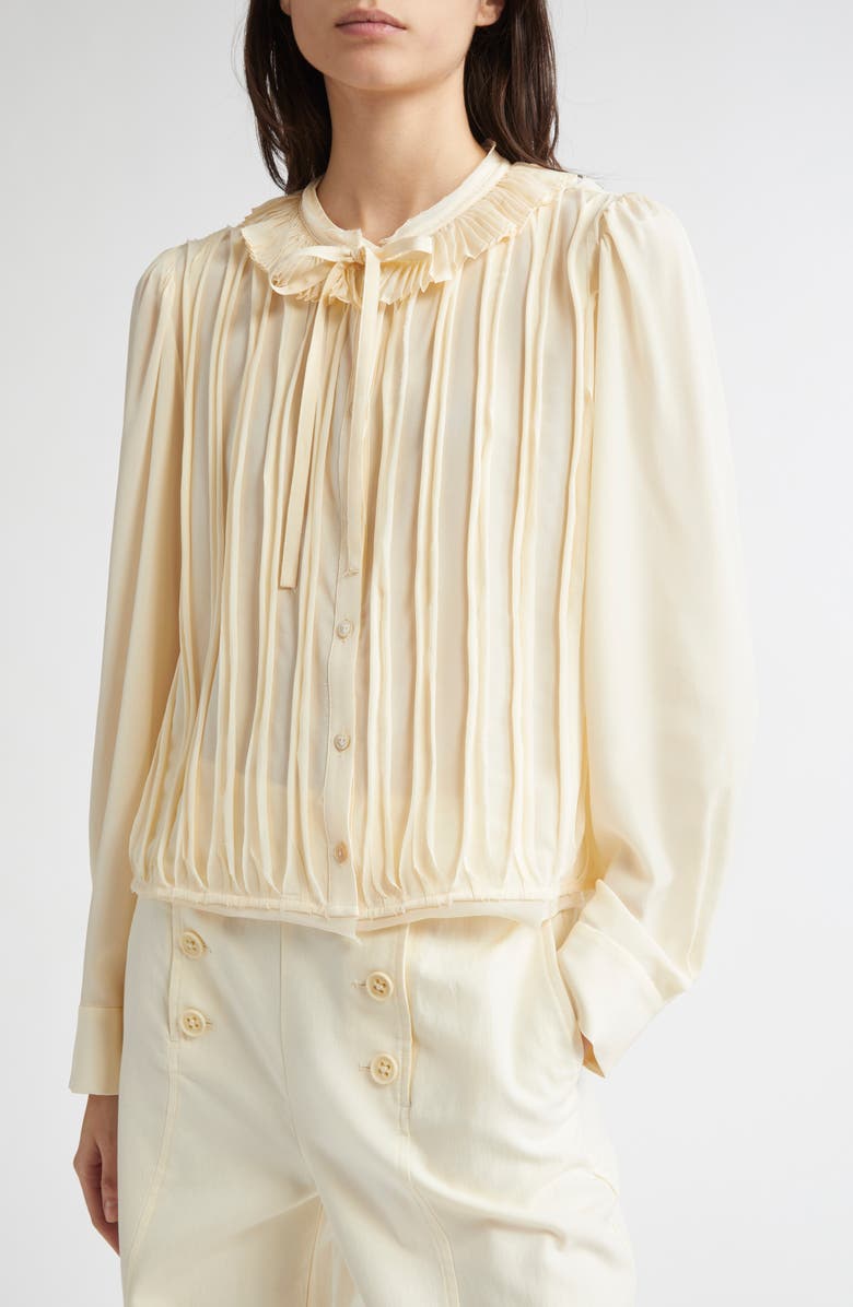 Ulla Johnson Karla Pintuck Pleated Silk Top, Alternate, color, Cowrie