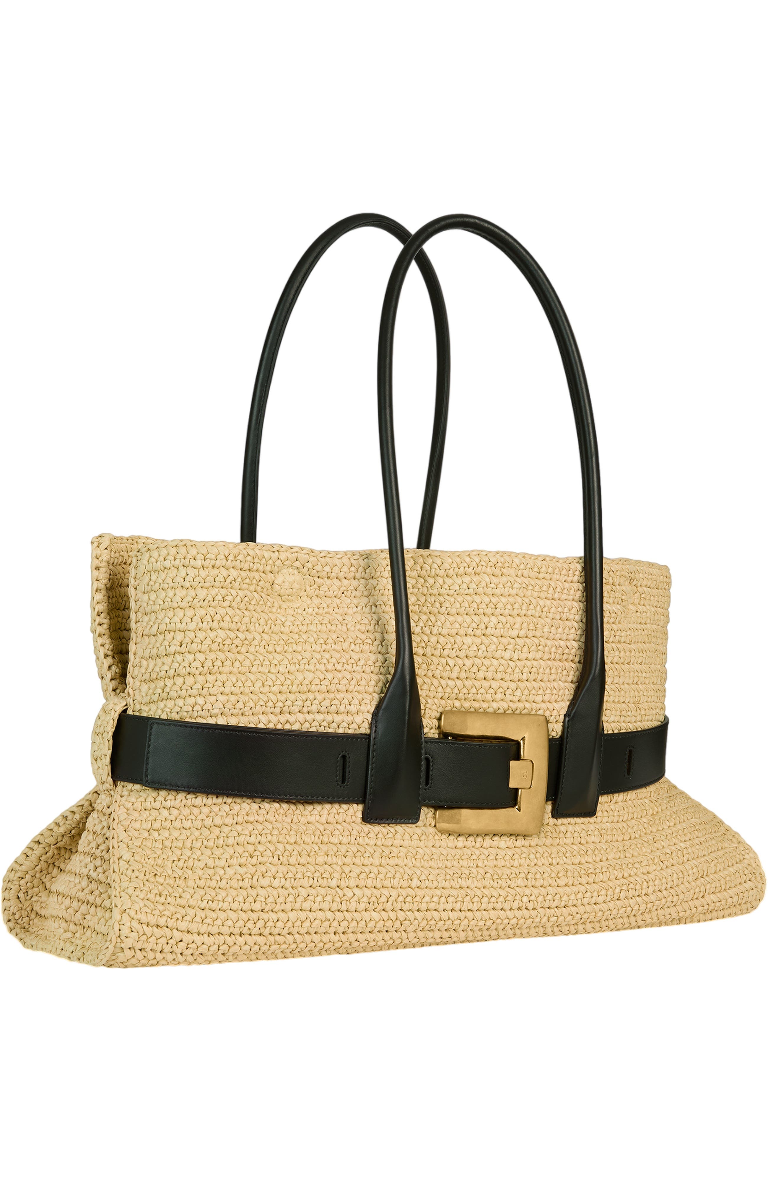 Balmain Large Anthem bag in smooth leather and crochet, Alternate, color, Beige