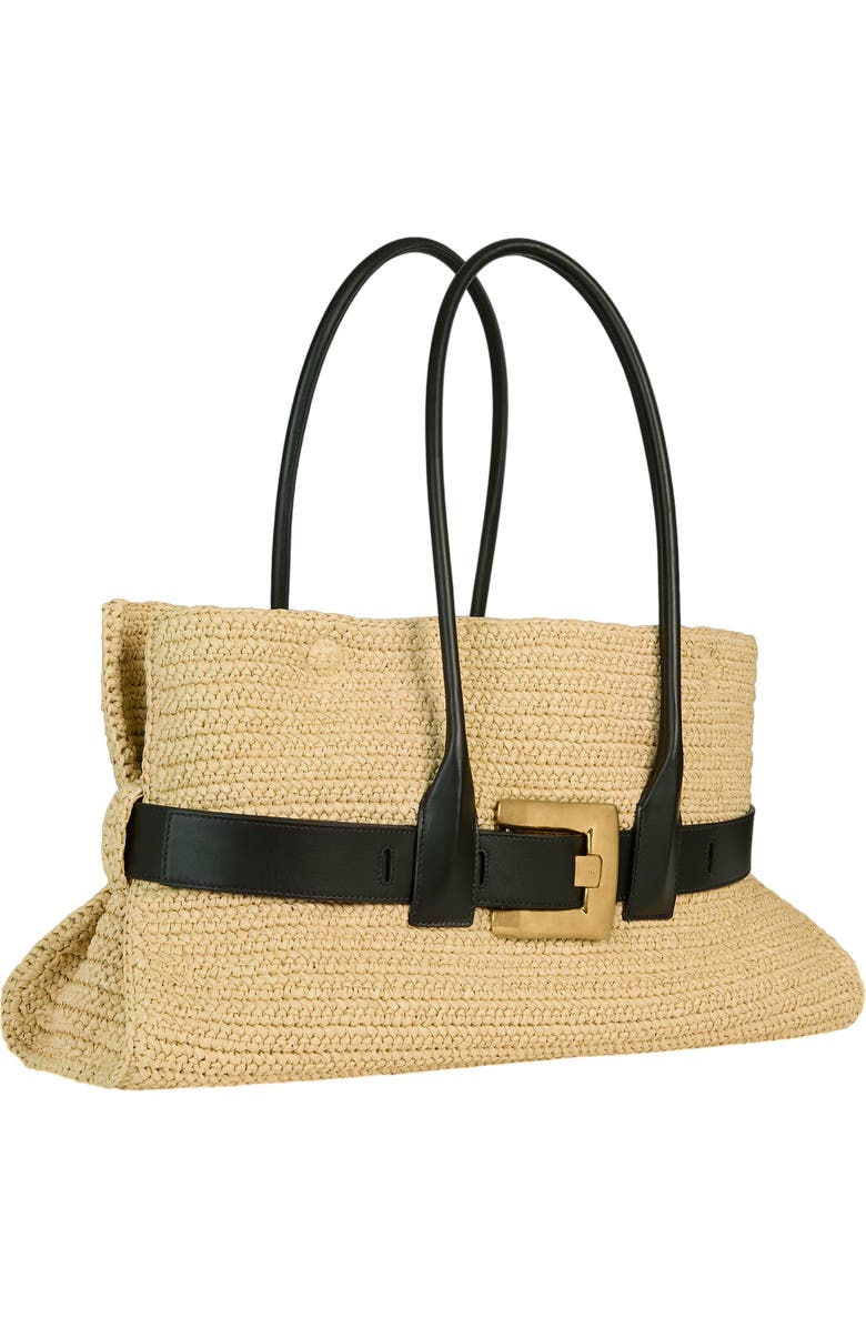 Balmain Large Anthem bag in smooth leather and crochet, Alternate, color, Beige