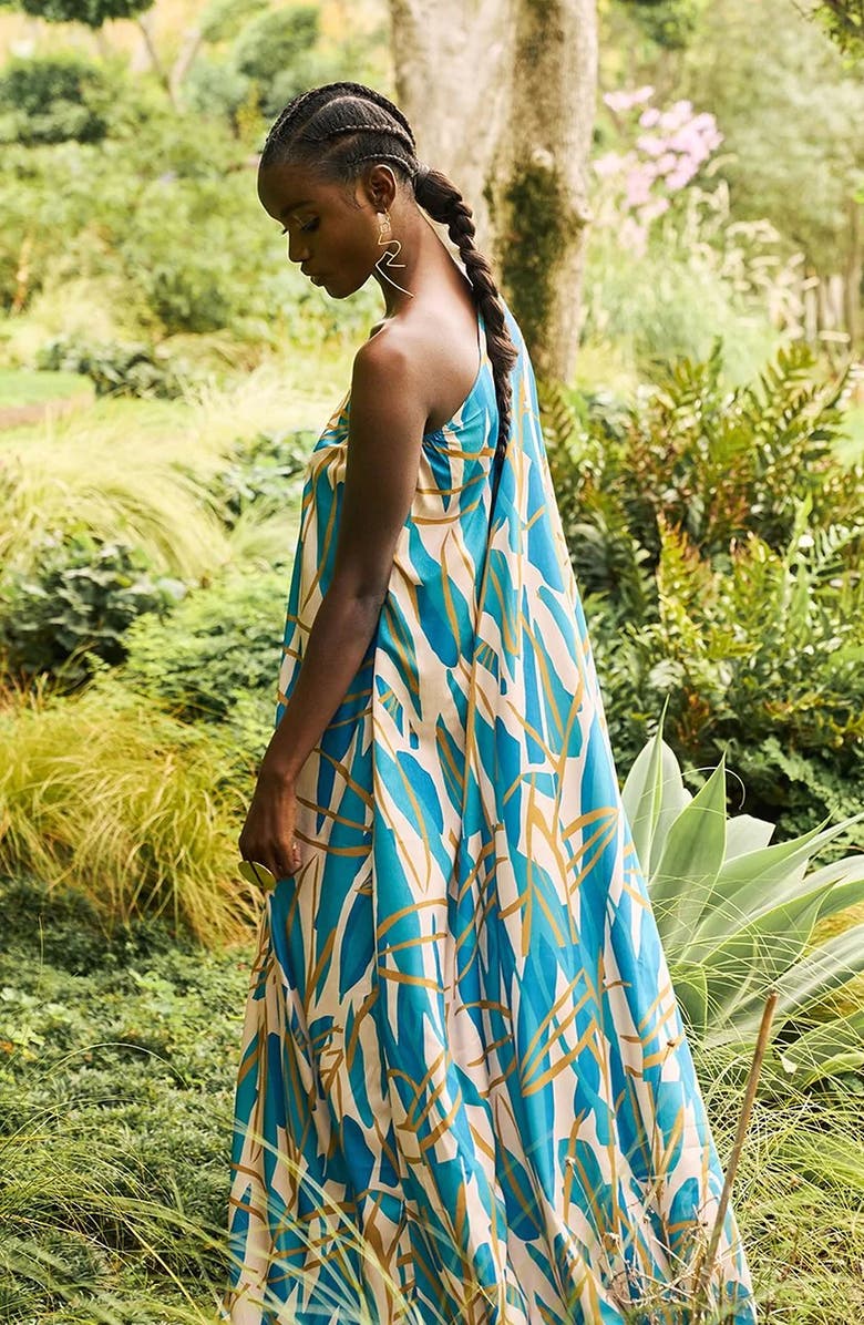 DIARRABLU Satu In Teal Blossom One-Shoulder Maxi Dress, Alternate, color,