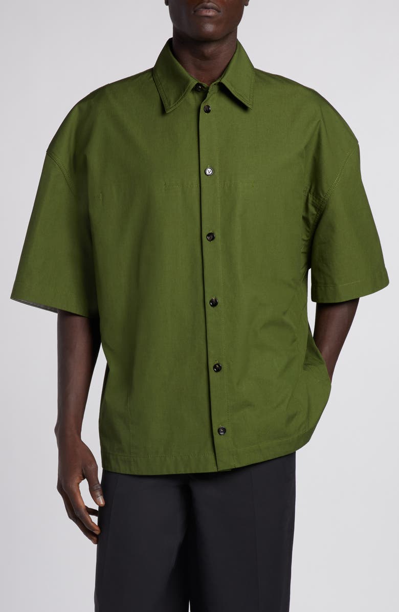 Bottega Veneta Oversize Short Sleeve Button-Up Shirt, Main, color, Thyme