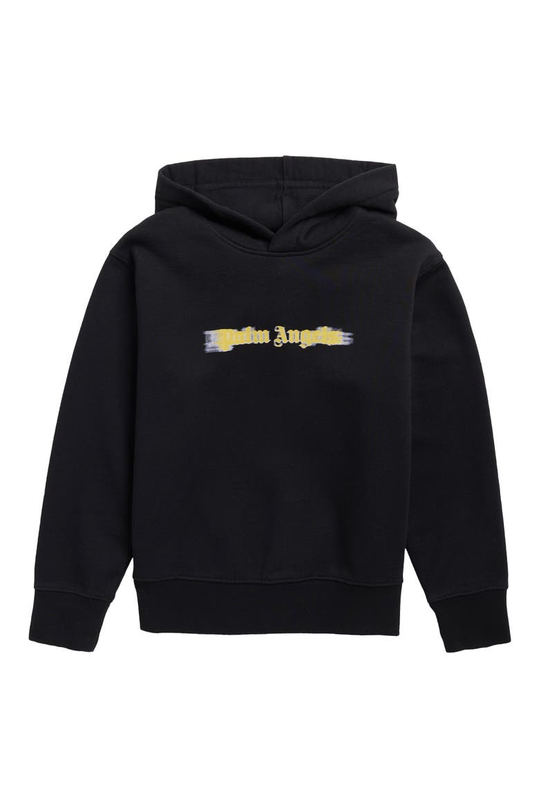 Kids' Blurred Logo Graphic Hoodie, Main, color, BLACK - OCHER YELLOW
