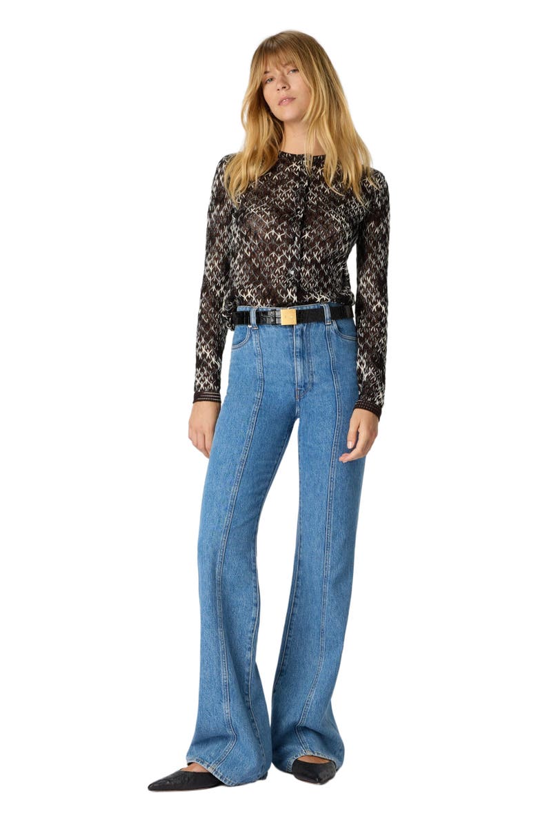 Missoni Slim Crew Neck Cardigan In Flame Lace, Alternate, color, Brown