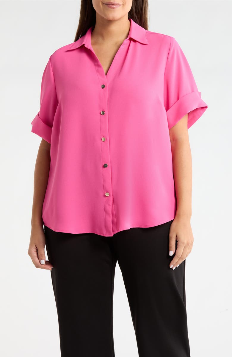 AK ANNE KLEIN Crepe Button-Up Shirt, Main, color, Pink Berry