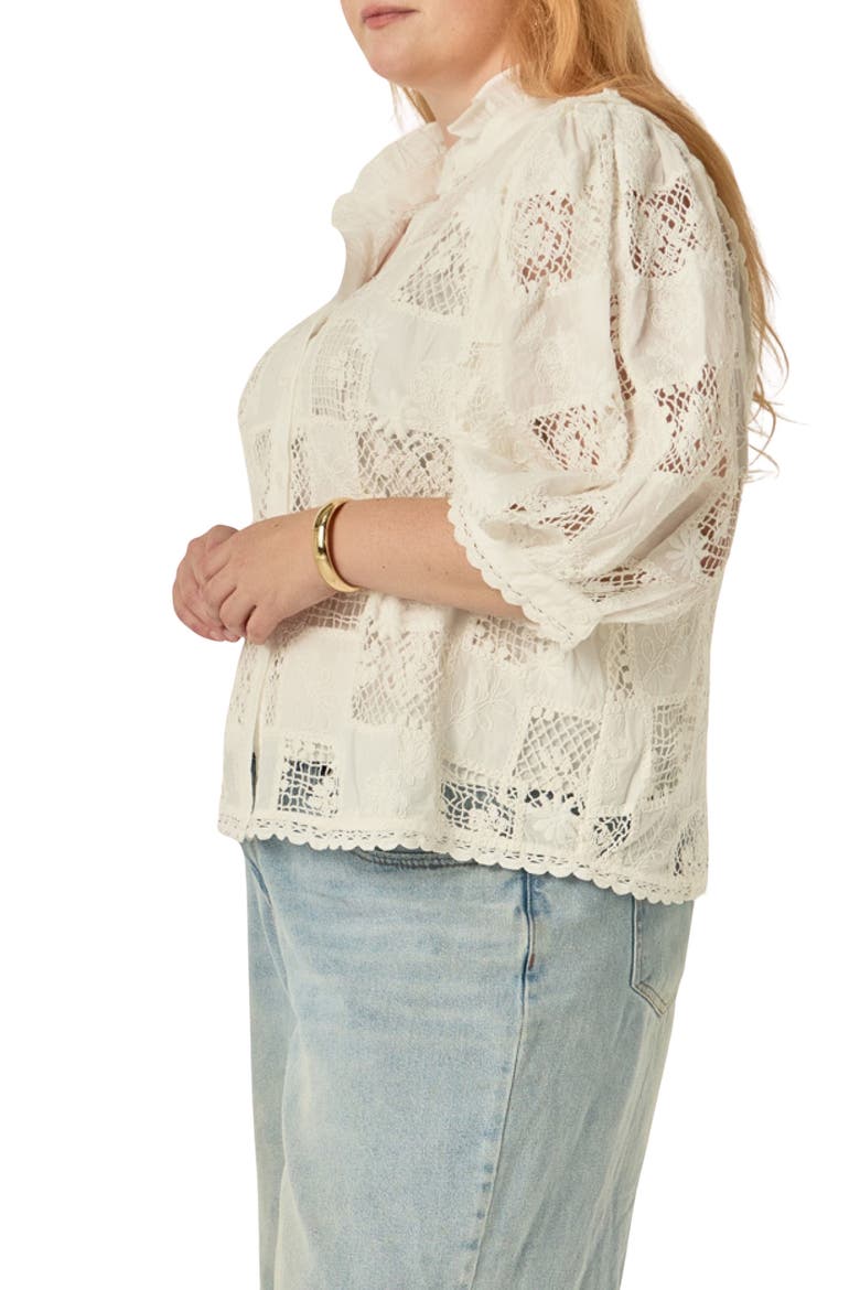 Embroidered Ruffle Button Shirt, Alternate, color, WHITE