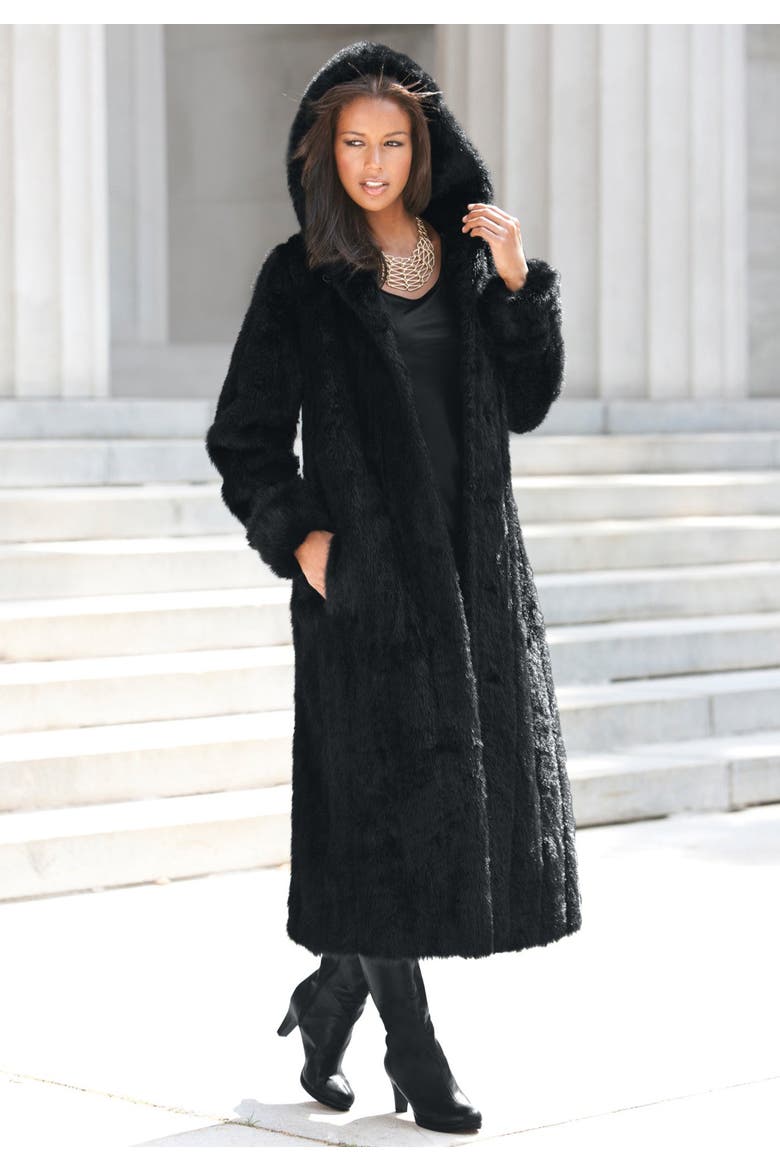 Plus Size Hooded Faux Fur Coat, Alternate, color, FOX