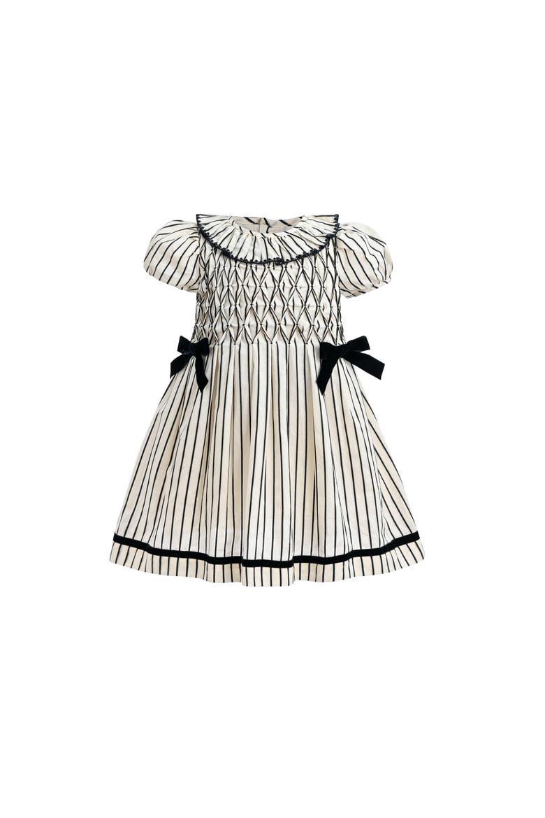 Inkstripe Velvet Bow Dress, Main, color, Ivory