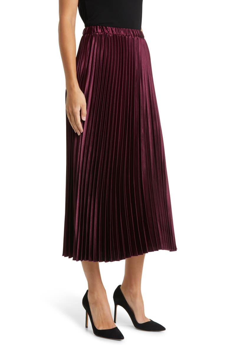 Pleated Satin Skirt, Alternate, color, CHIANTI