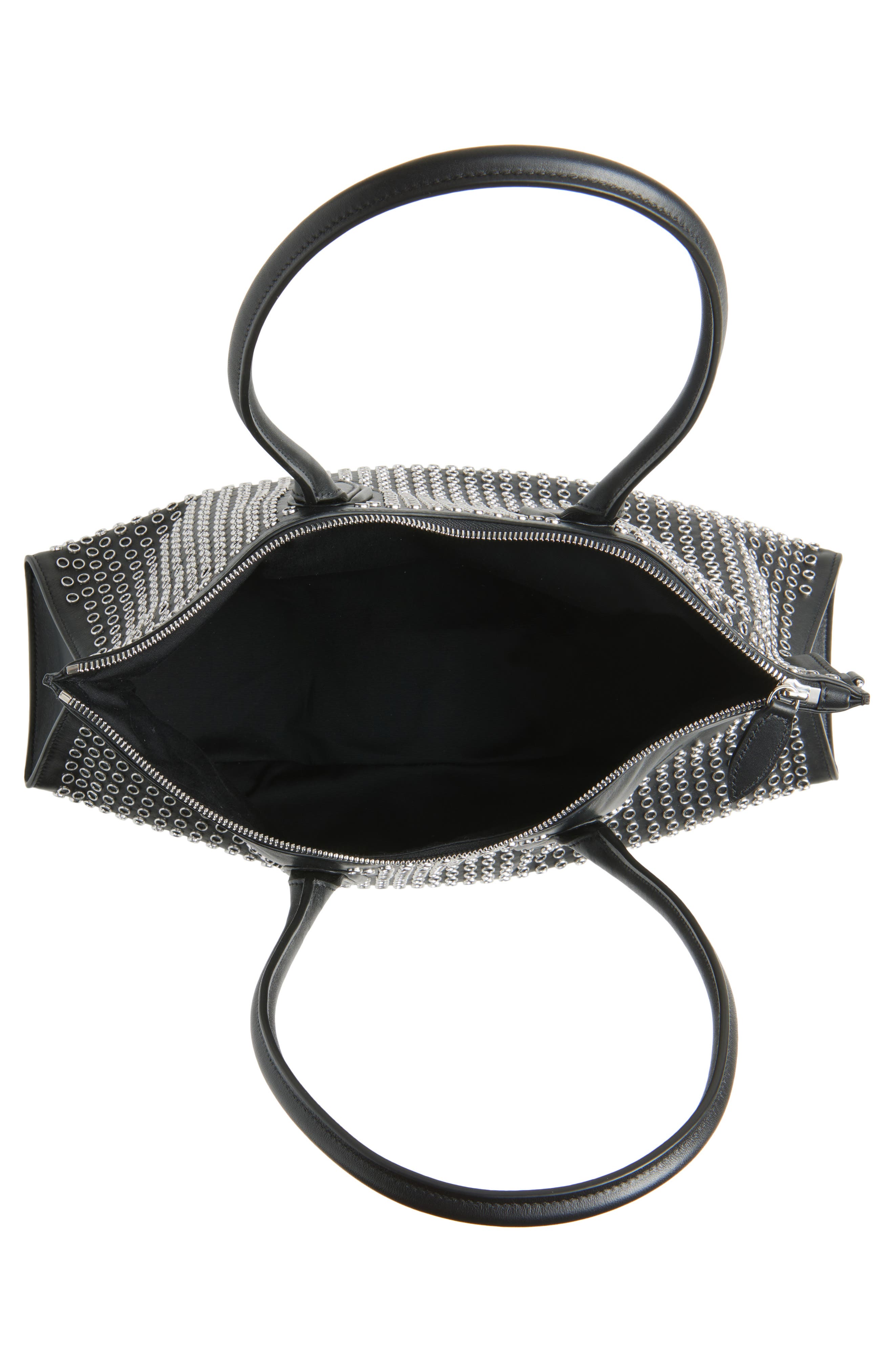 McQueen Medium Manta Grommet Leather Handbag, Alternate, color, Black/ Silver