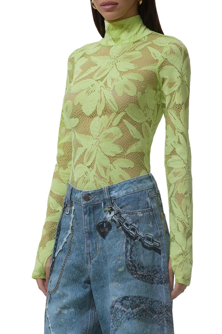 Zadie Turtleneck Sheer Lace Top, Alternate, color, LIME ESSENCE