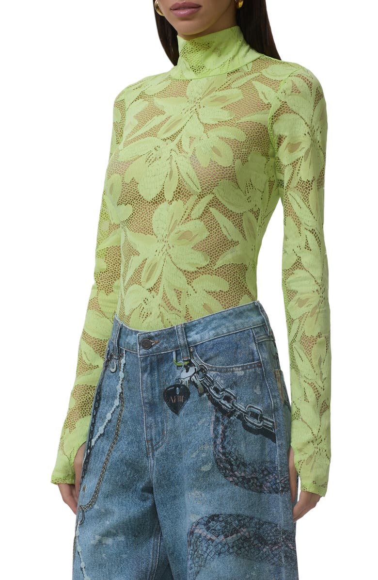 AFRM Zadie Turtleneck Sheer Lace Top, Alternate, color, Lime Essence