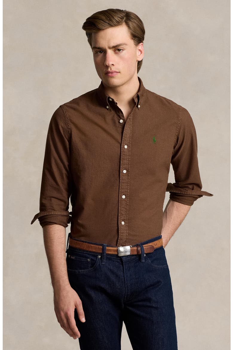 Solid Cotton Oxford Button-Down Shirt, Alternate, color, CHOCOLATE MOUSSE