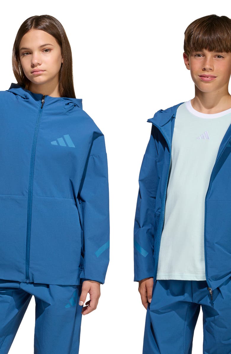 adidas Originals Kids' Z-N-E Woven Travel Hooded Jacket, Alternate, color, Dusky Petrol/ Dusky Ink