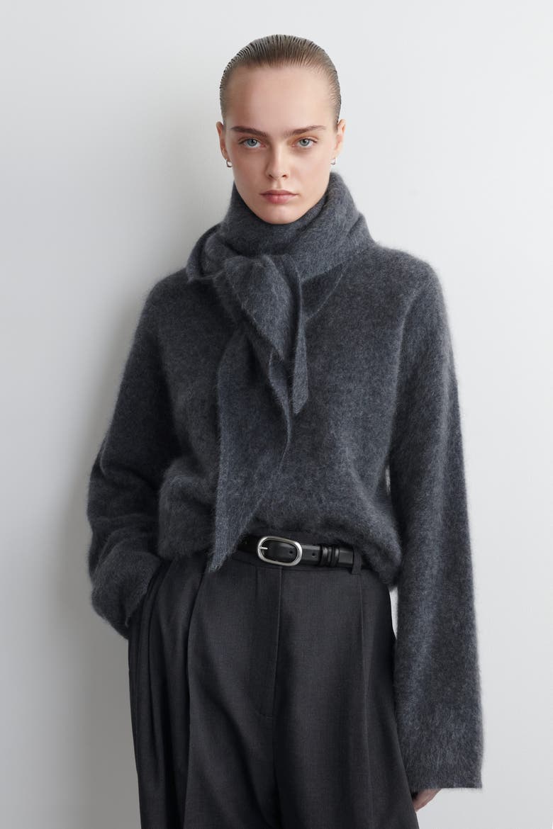 Brushed-cashmere Crew-neck Jumper, Main, color, DARK GRAY