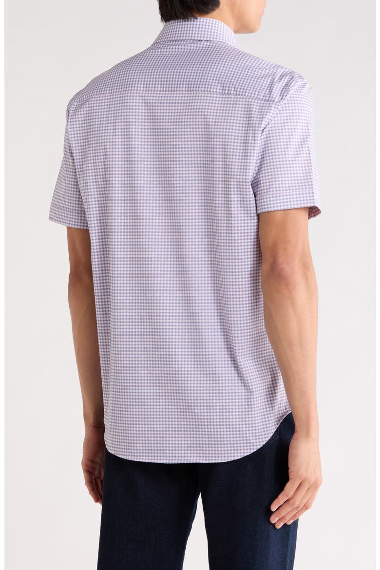 Plaid Stretch Cotton Short Sleeve Button-Up Shirt, Alternate, color, PINK
