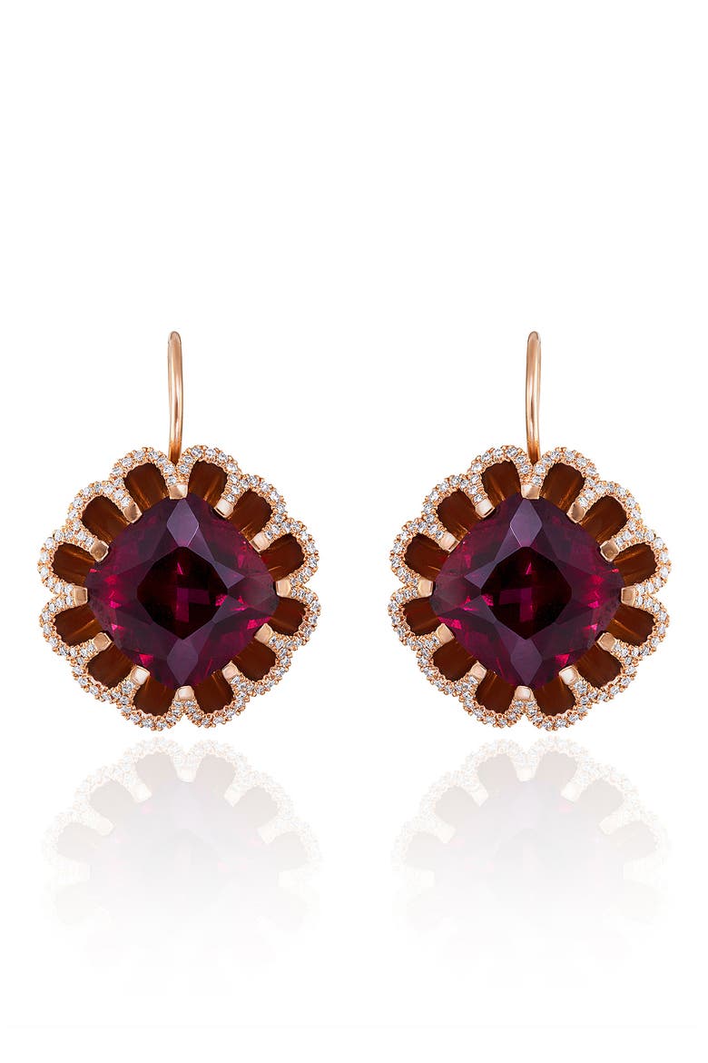Floating Rhodolite Garnet & Diamond Drop Earrings, Main, color, ROSE/ DIAMOND/ GARNET