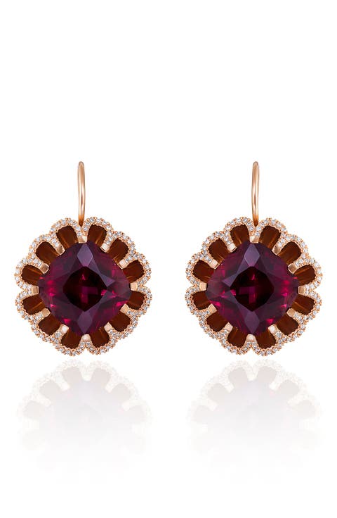 Floating Rhodolite Garnet & Diamond Drop Earrings