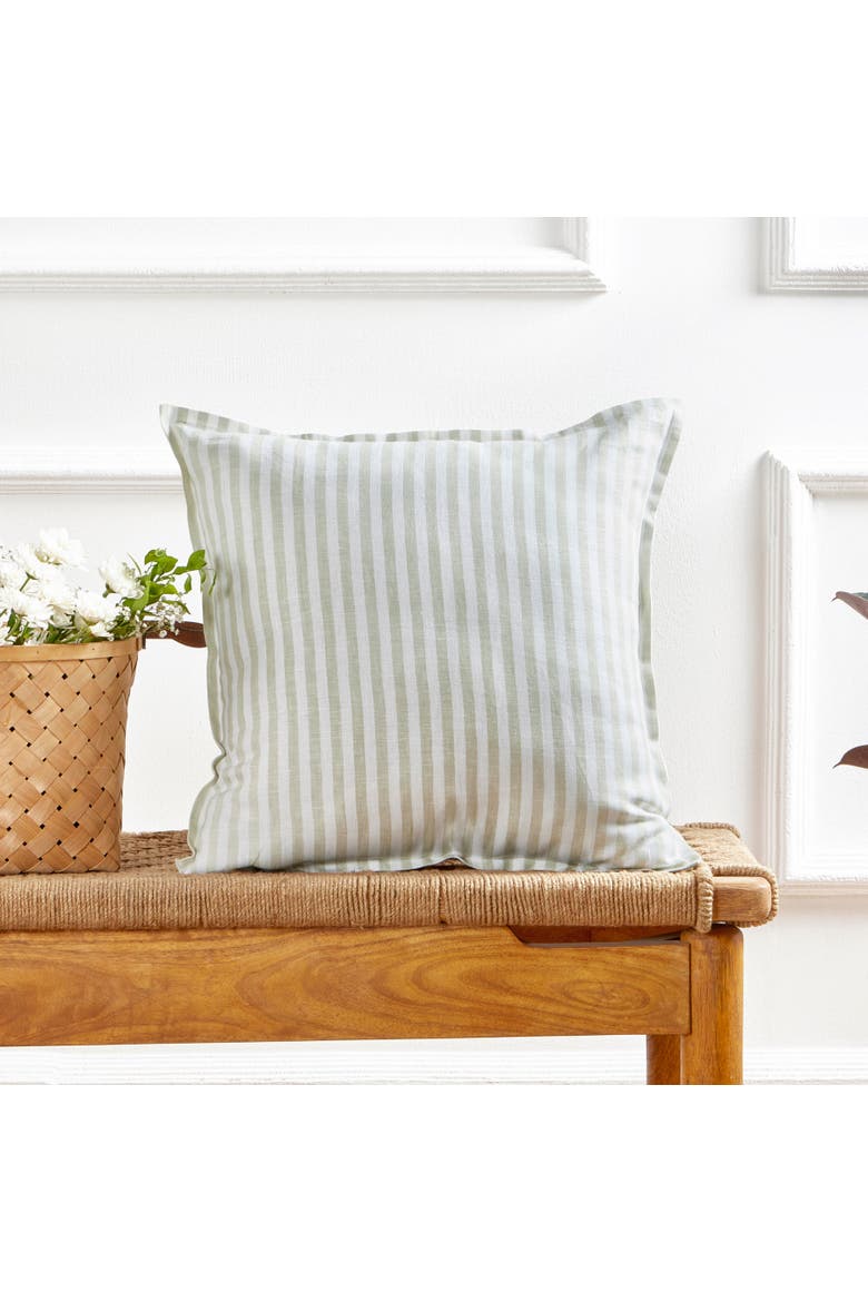 Linen Throw Pillow Cover with Invisible Zipper, 20 x 20 Inches - Santa Barbara, Alternate, color, Sage and White