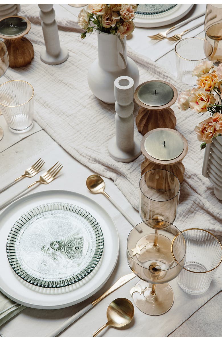 House of Revelry The Ridged Tumbler Set of Four, Alternate, color, Gold Rim