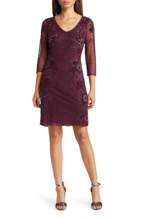 Beaded V-Neck Cocktail Dress