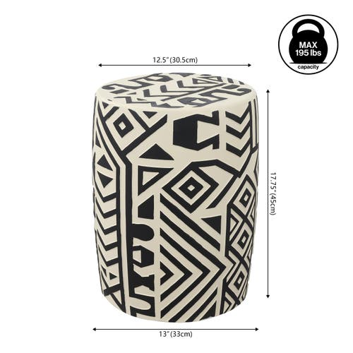 Jonathan Y Rafi 17.75" Midcentury Modern Geometric Drum Garden Stool In Black/cream