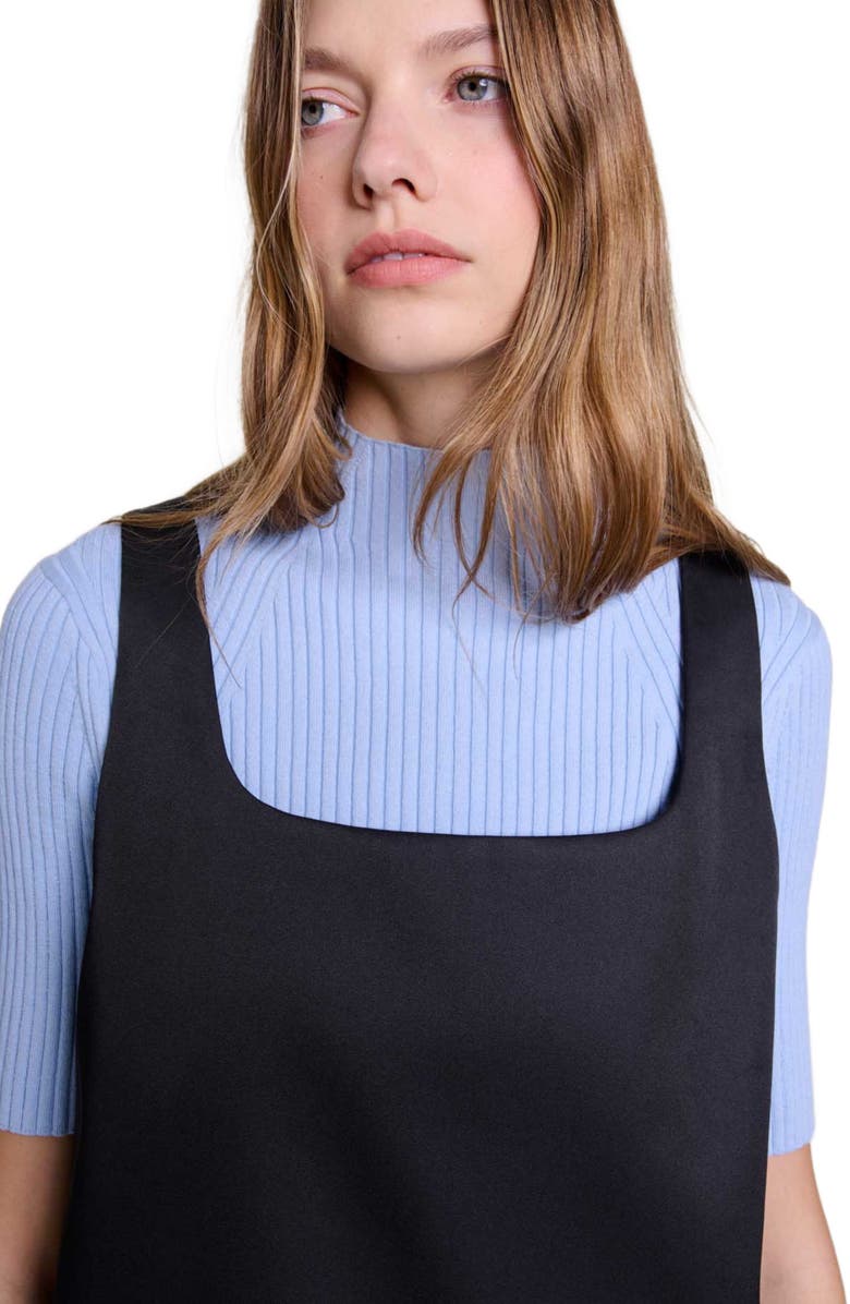 maje Satin pinafore dress, Alternate, color, 