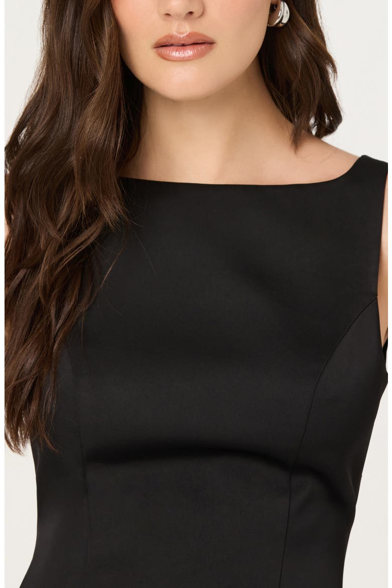 Alisanne Bateau Neck Feather Hem Minidress, Alternate, color, BLACK