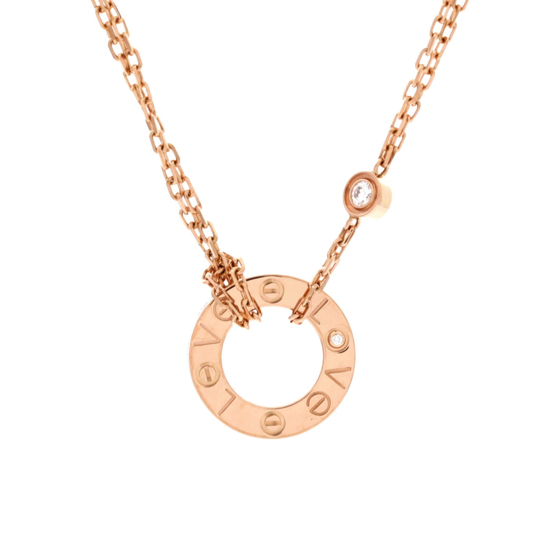 2 Diamonds Love Pendant Necklace 18K Rose Gold and Diamonds, Main, color, Metallic Gold