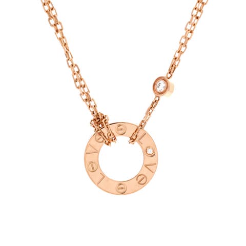2 Diamonds Love Pendant Necklace 18K Rose Gold and Diamonds