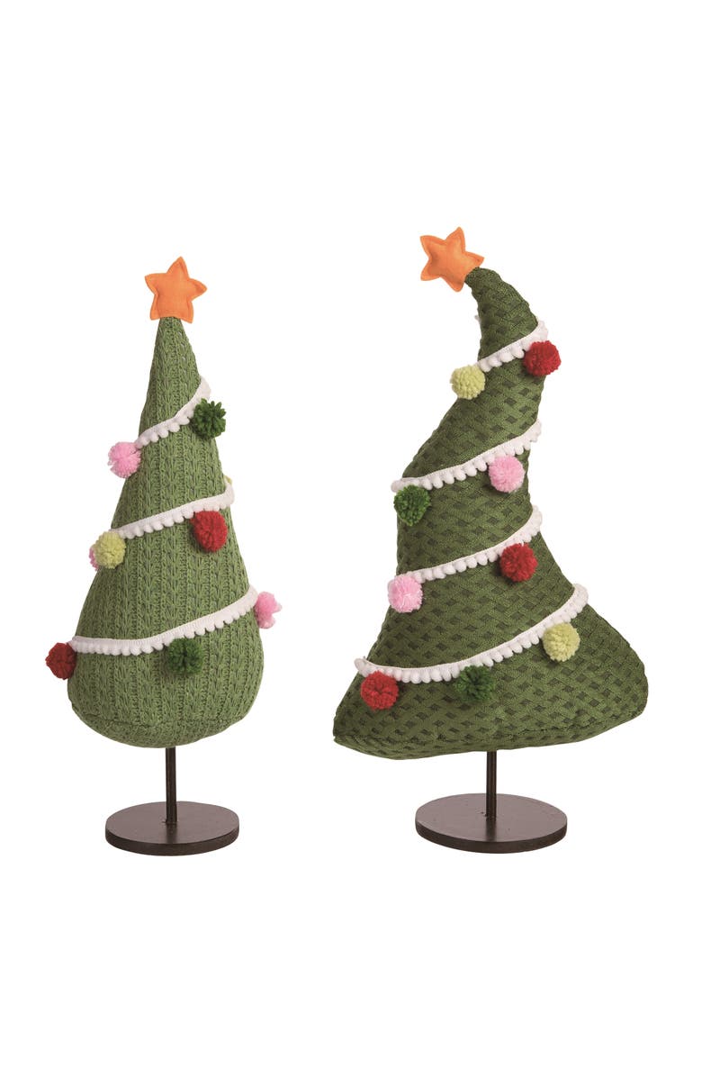 Transpac Christmas Plush Tree Pom Pom Set of 2 Home Decorations, Main, color, 