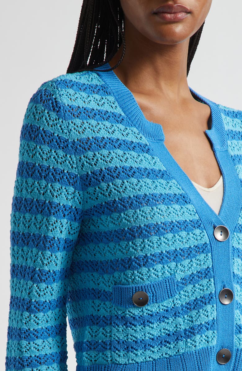 L'AGENCE Orla Stripe Pointelle Cardigan, Alternate, color, Blue Multi Stripe