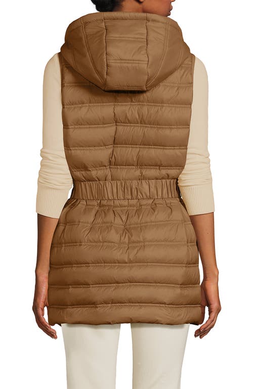 Lands' End Wanderweight Belted Packable Down Vest In Rich Caramel