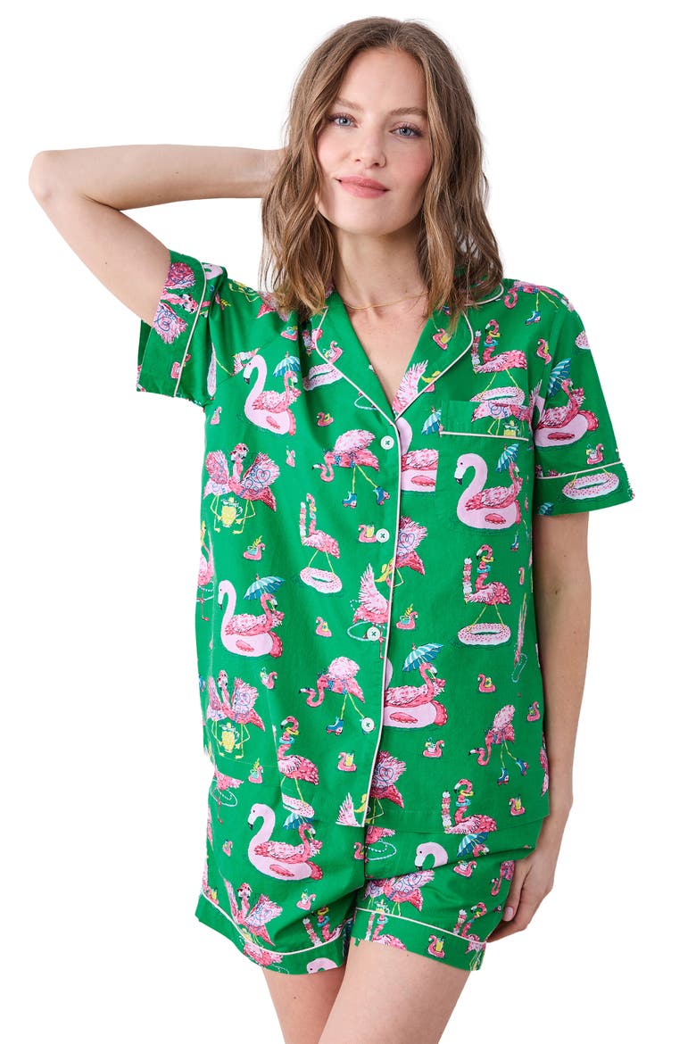Cotton Poplin Short Pajamas, Alternate, color, PALM FROND