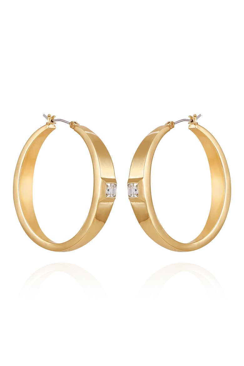 Bezel Set Crystal Hoop Earrings, Main, color, GOLDTONE