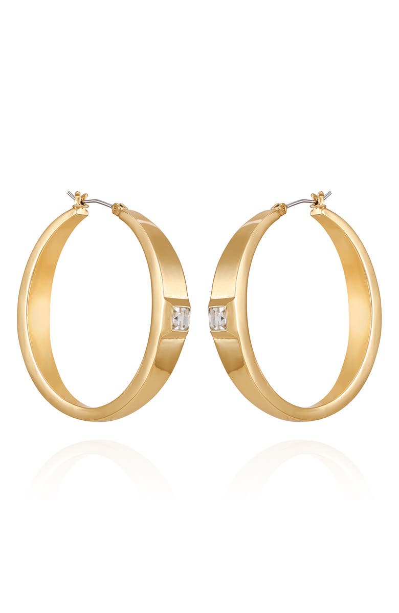 Vince Camuto Bezel Set Crystal Hoop Earrings, Main, color, Goldtone4