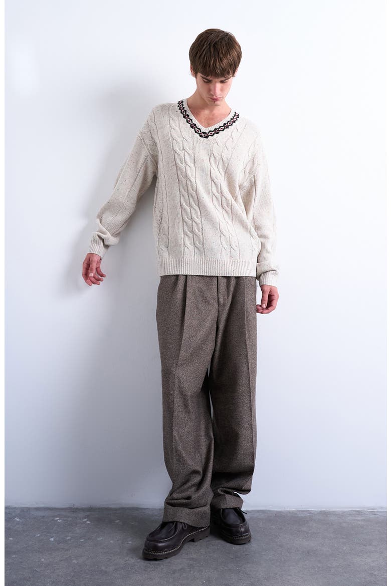 V-Neck Cable Nep Sweater, Alternate, color, ECRU