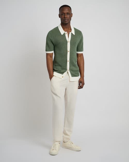 Shop Onia Linen Short Sleeve Button Up Sweater In Seaspray/white