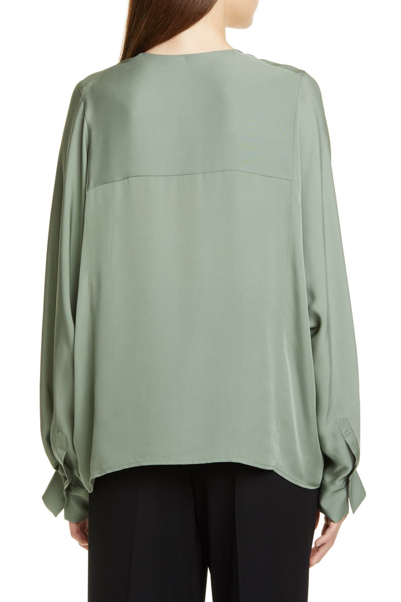 Split Neck Silk Blouse, Alternate, color, SAGE FLINT