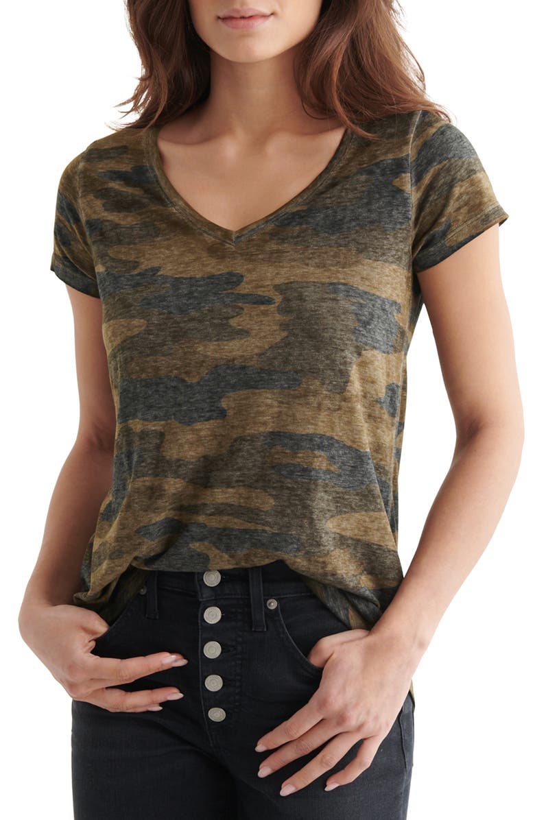 Lucky Brand Camo Burnout T-Shirt, Main, color, Green Multi